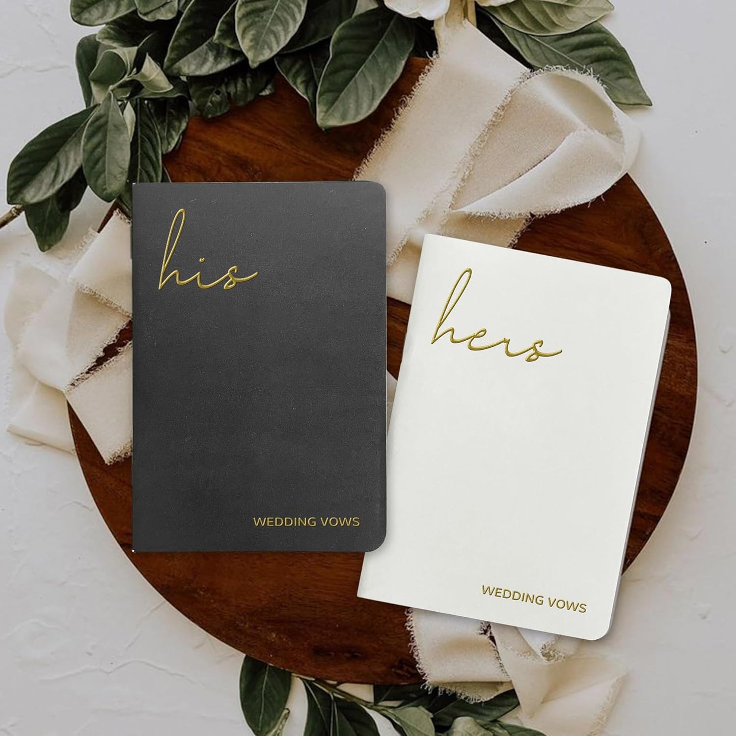 Vow Books His and Hers Wedding Vow Books with Soft Touch Gold Foil Engraving Wedding Essentials Wedding Accessories(XZ-HH-Black)