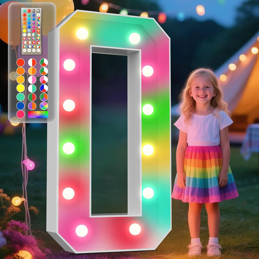 Ledido 4FT Marquee Light Up Numbers, 34 Colors Changing Marquee Numbers 4 Feet Tall with Remote, Big Numbers for Party Wedding Graduation Birthday Decoratoons, Large Light Up Number 0