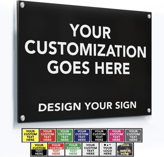 Custom Metal Business Signs - Personalized Aluminum, Waterproof, White (Black Background, 42x28 In)