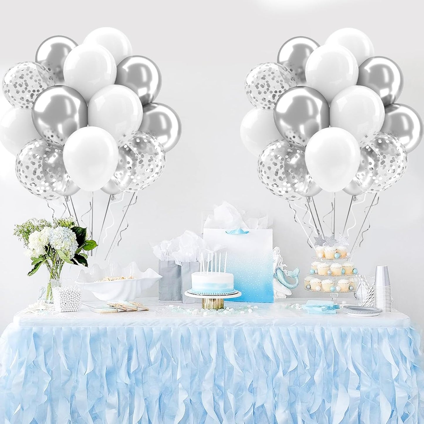 Patimate White and Silver Balloons Set, 50 pcs 12 inch Metallic Silver White Confetti Latex Balloons Kit for Birthday Wedding Anniversary Baby Shower Party Decorations