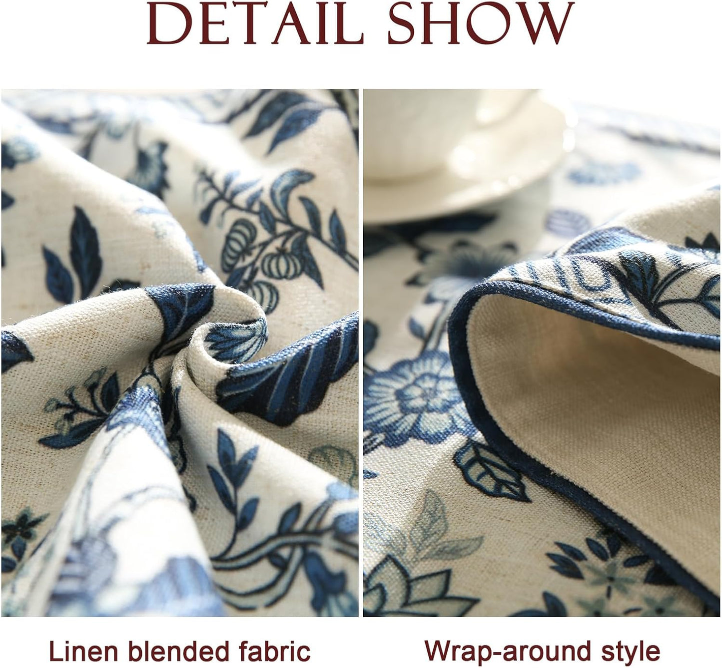 Decorative Small Linen Table Runner 63 Inches Long,Chinoiserie Blue Floral Cloth Runner for Coffee Table Decor Tabletop Table Runners for Kitchen,Dining,Party,Home,Christmas,12"*63"