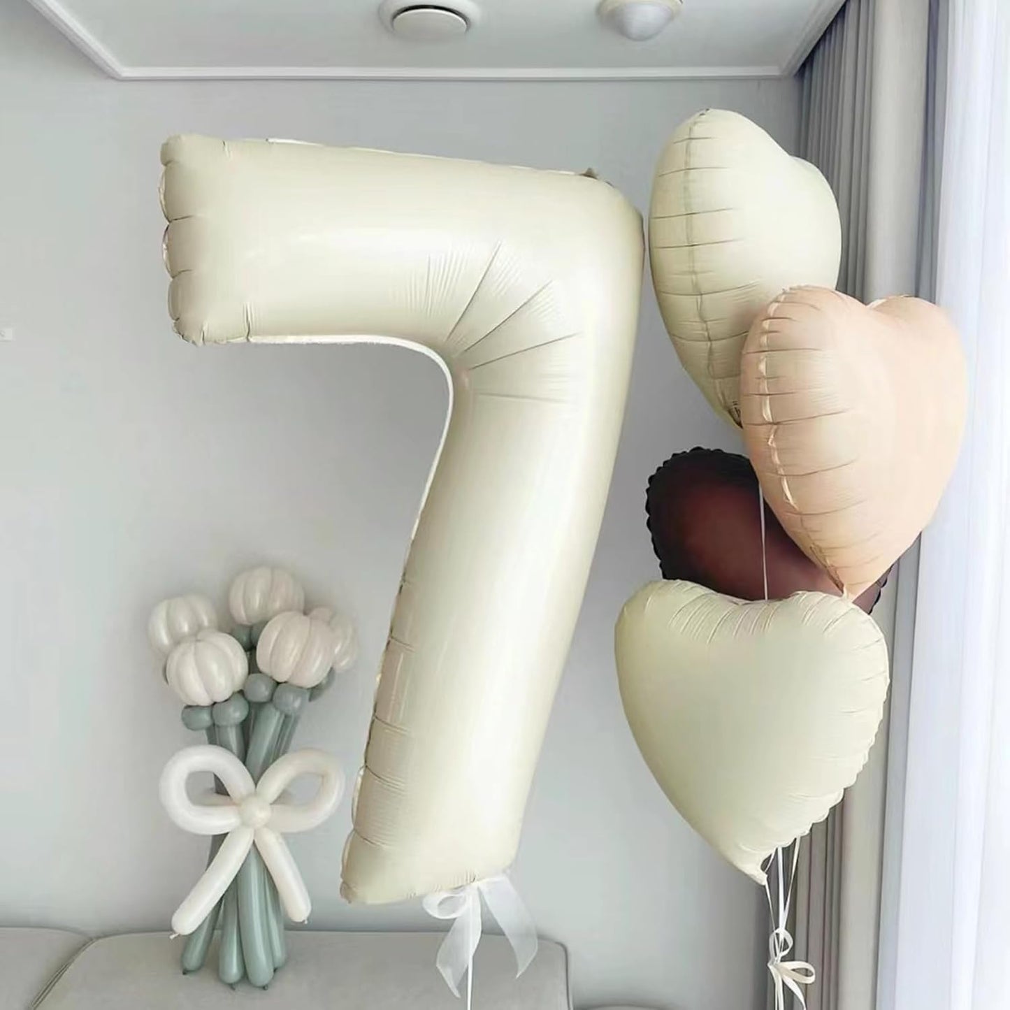 40 Inch Cream White Number 7 Balloon Mylar Big Foil Helium Number 17 27 77 Balloon for Party Decorations,Digital Birthday Party Wedding Decorations, Boy Baby Shower Decorations (Cream No 7)