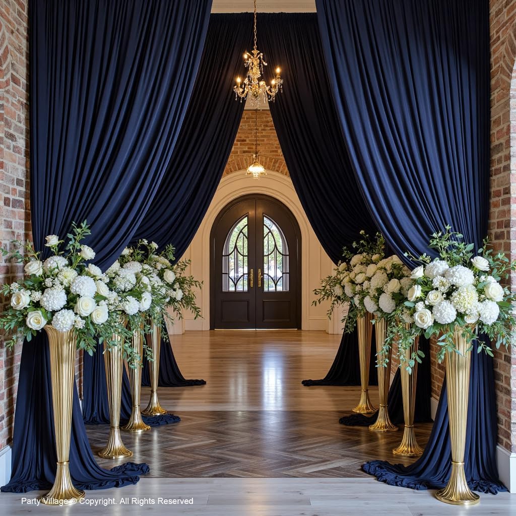 PartyVillage 20ft×15ft Navy Blue Backdrop Curtain for Wedding Parties, 4 Panels Wrinkle Free 15 FT Long Polyester Photo Backdrop Drapes Back Drop Cloth for Birthday Photography Background