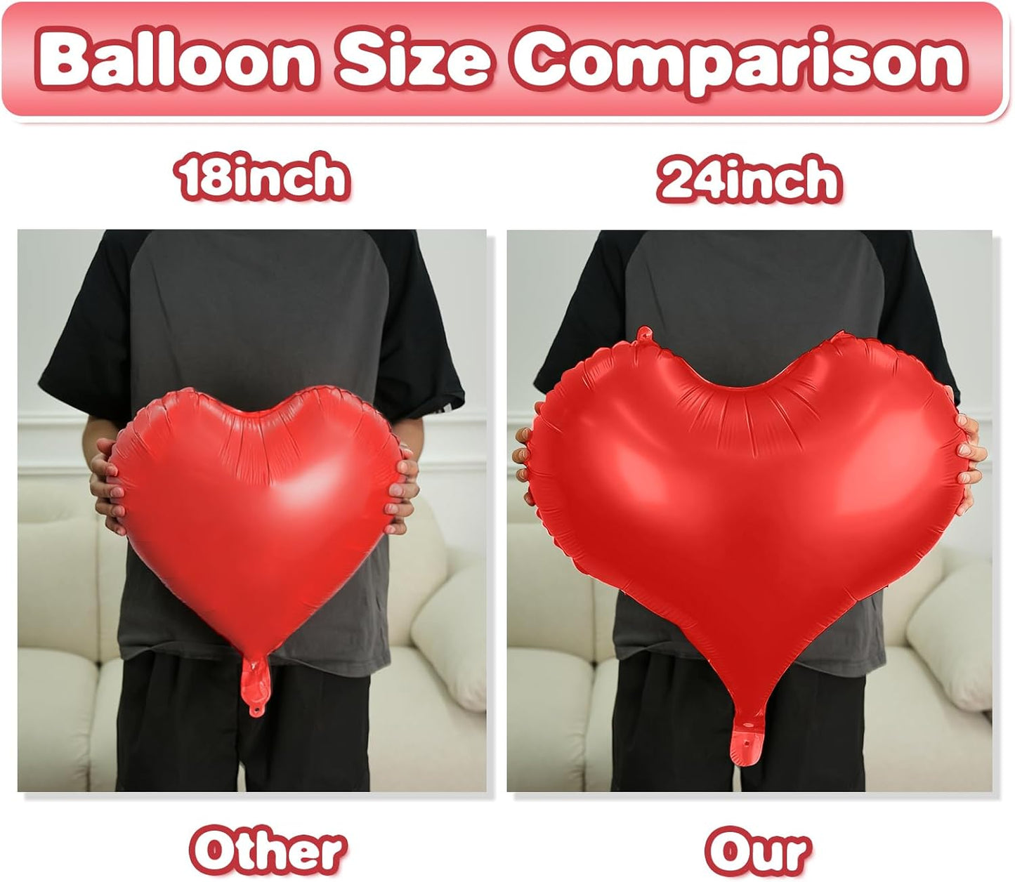 Black Red Heart Balloons,24Inch Large Red Black Heart Foil Balloons for Valentine's Day Birthday Wedding Baby Shower Anniversary Decorations