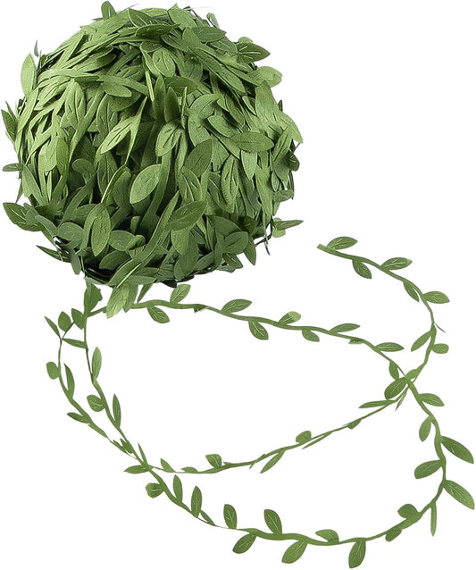 IHKFILAN 262.5 Ft Leaf Ribbon,Olive Green Leaves Leaf Trim Ribbon,Artificial Vines Wild Jungle Decorative Botanical Greenery for Baby Shower Home Wall Garden Wedding Party Wreaths DIY Craft(Green)