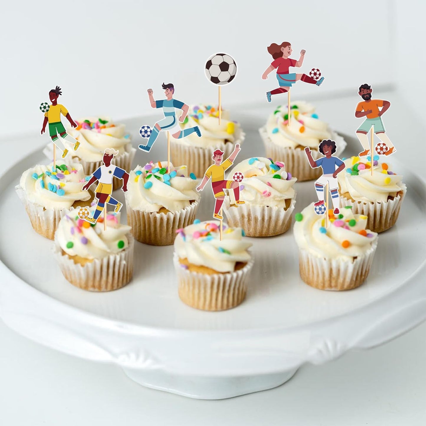 24pcs Soccer Cupcake Toppers Soccer Ball Cupcake Picks Sport Cake Decorations Football Theme Birthday Party Baby Shower Kids Boys Men Birthday Party Favors Supplies