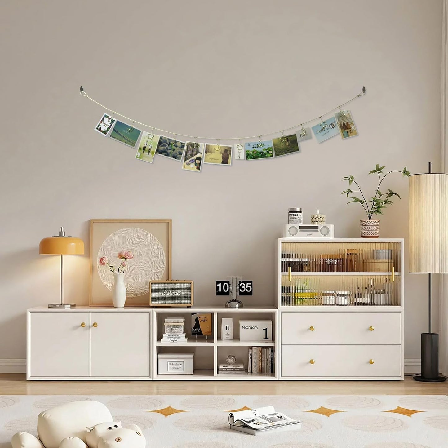 2 Pack Chain Photo Clip Hanging Photo Display Wall Photo Display Metal Photo String with 12 Clips Wall-Mounted Picture Holder for Hanging Painting Family Photos Artworks (Silver-Star and Moon)