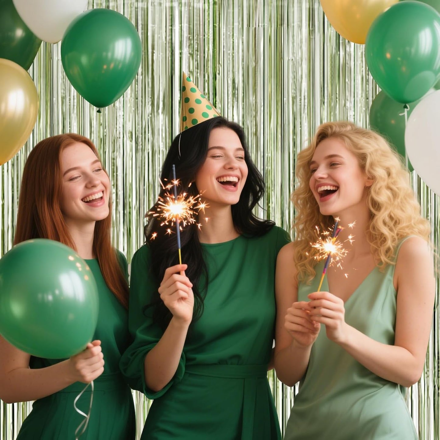 4 Packs Sage Green Foil Fringe Curtain, Light Green Glitter Metallic Tinsel Backdrop for Boho Birthday Wedding Bridal Baby Shower Engagement Martini Party Decorations Supplies