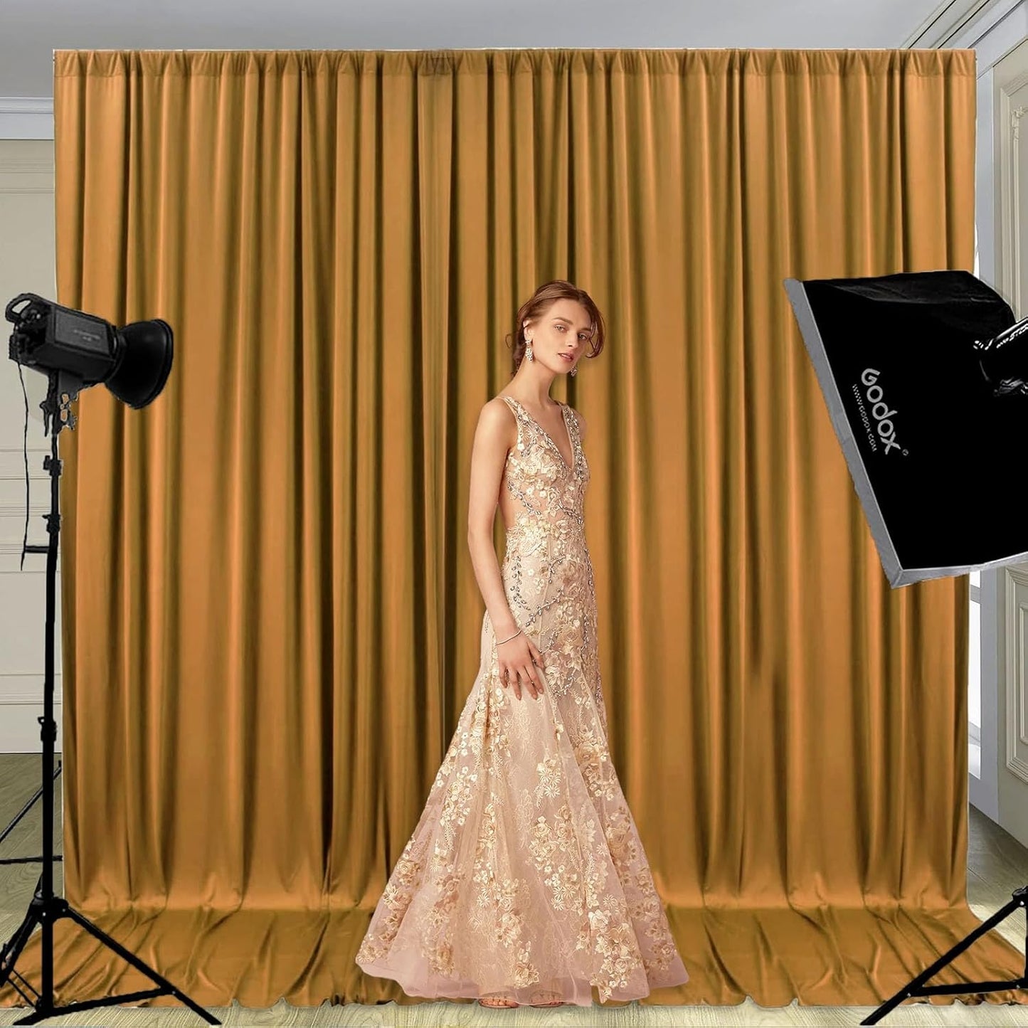 10 x 10 Feet Brown Backdrop Curtain for Partie, Background Curtains for Photoshoot, Birthday, Wedding, Halloween, Thanksgiving, Christmas Day, New Year Party Decorations 5Ft x 10Ft, 2 Panels