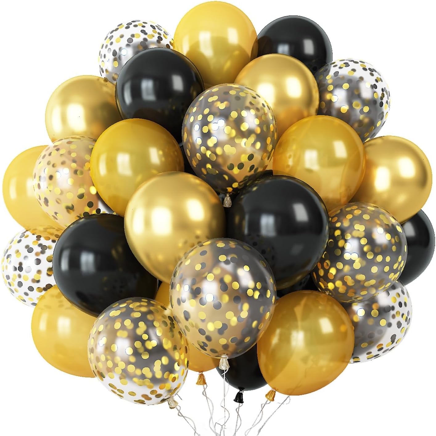 Balloons Gold and Black, 60PCS Black Metallic Chrome Gold Pearly Gold Black Gold Confetti Latex Balloons, Black Gold Birthday Party Balloons for Wedding Baby Shower Anniversary Party Decorations