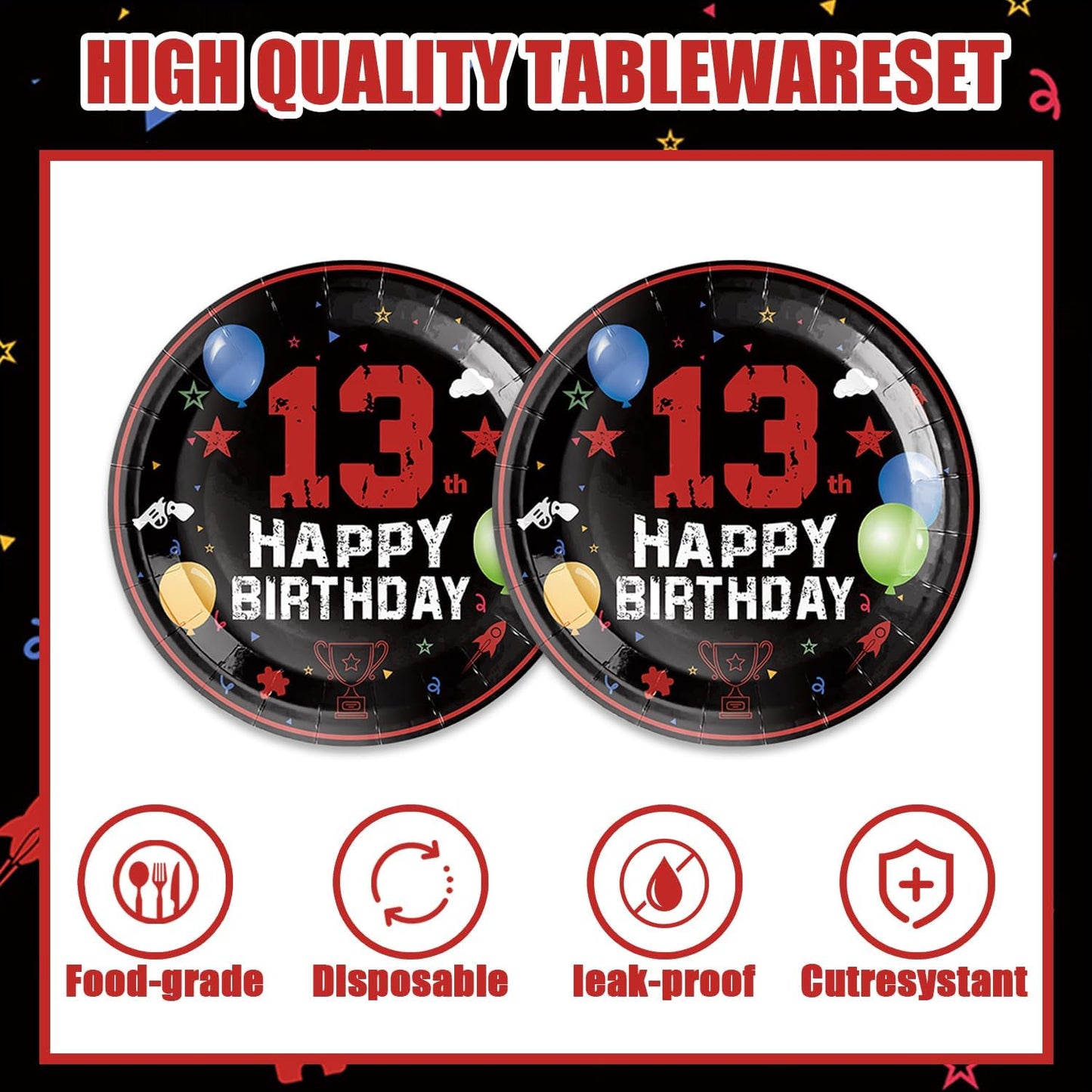 40Pcs 13th Birthday Decorations Officially a Teenager Party Decorations for Boys 13th Birthday Plates and Napkins, Suitable for 20 Guests
