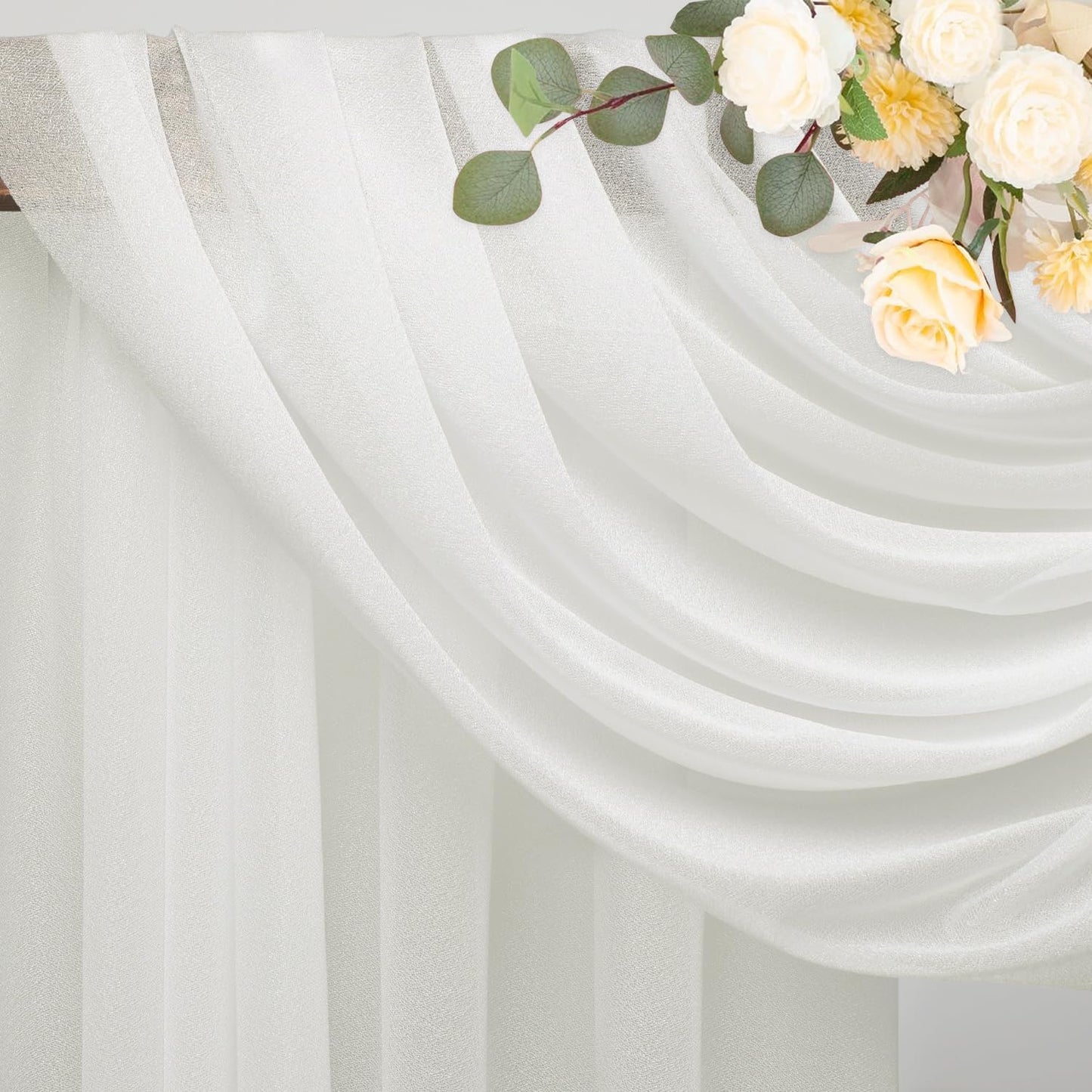 Wokceer Wedding Arch Draping Fabric 6 Panels 28.7" x 20FT Ivory Drapes Sheer Fabric Backdrop Arch Draping for Wedding Ceremony Birthday Party Bridal Shower Decoration