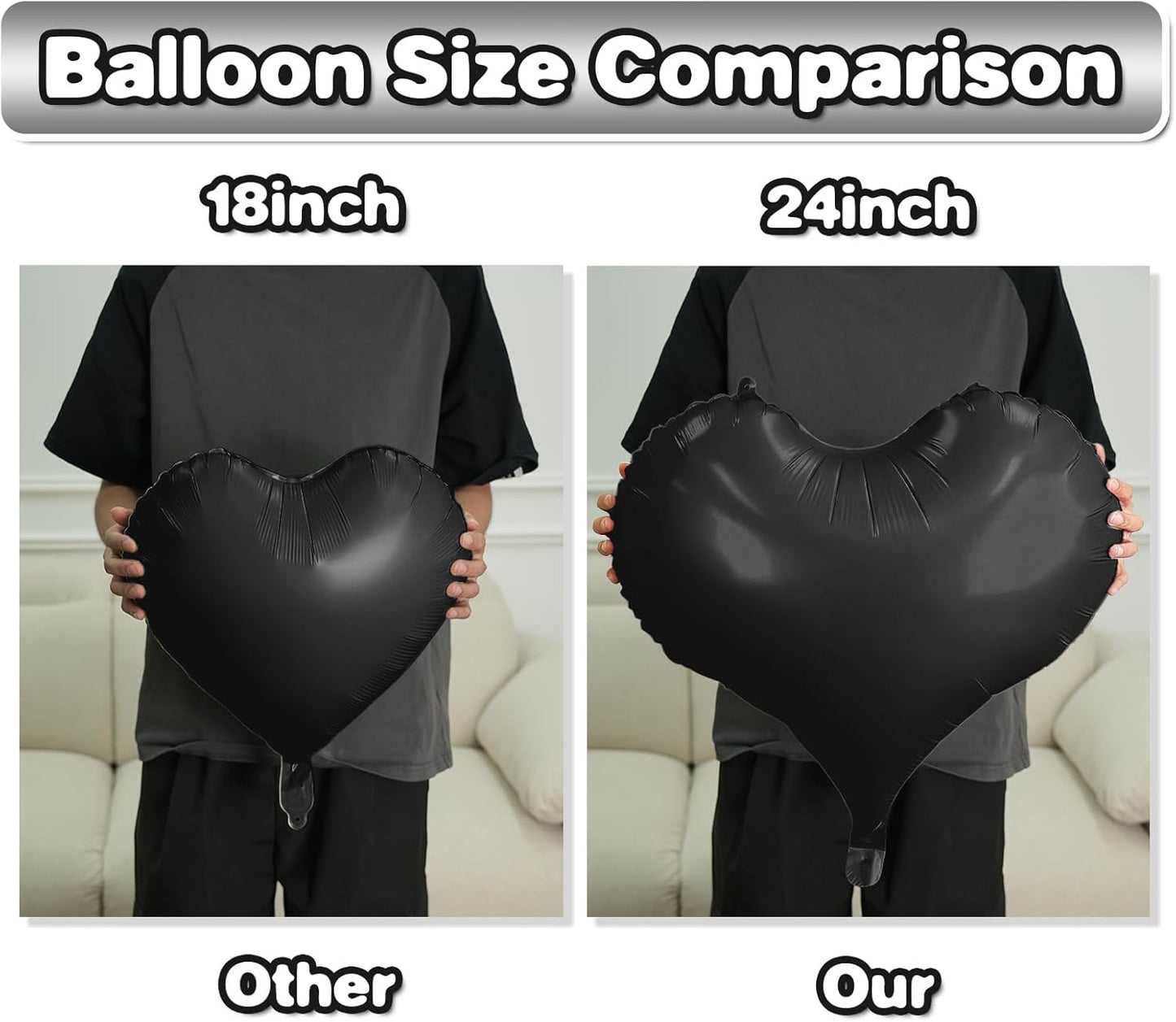 Black Cream White Heart Balloons,24Inch Large Heart Foil Balloons for Valentine's Day Birthday Wedding Baby Shower Anniversary Party Decorations