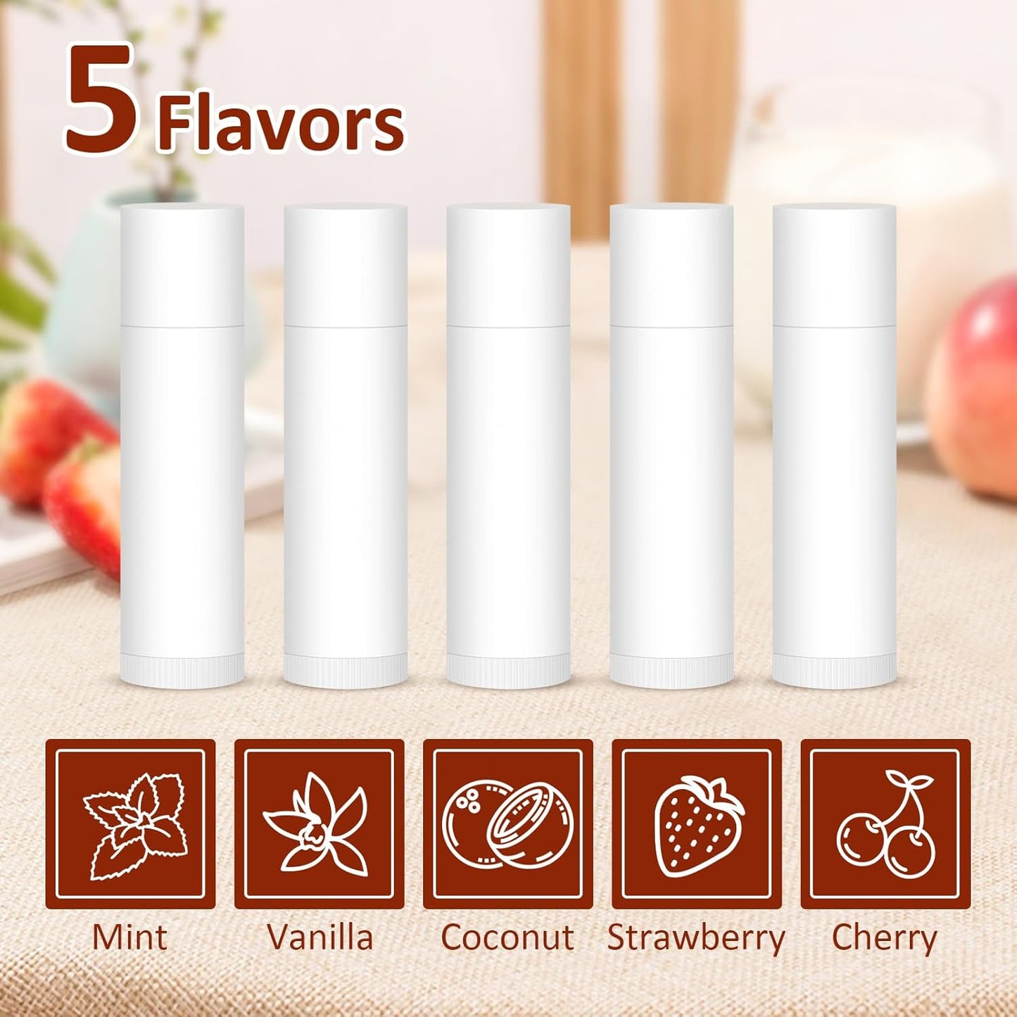 60 Pack Lip Balm Unlabeled, Natural Lip Balm Bulk Blank Tube, Personalized Lip Balms for Party Favors Adults and Bridal Shower Favors or Baby Shower Gifts-5 Flavors