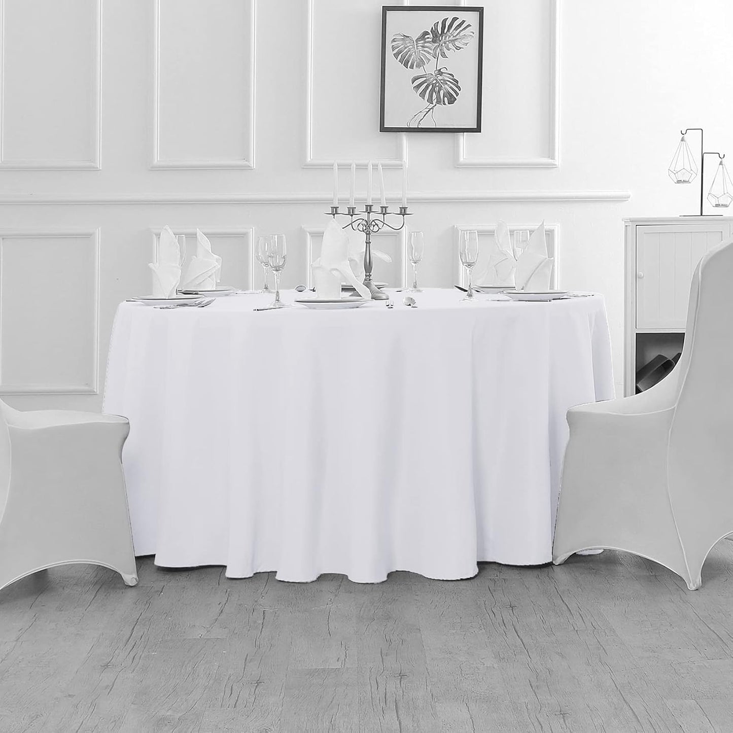 Fokitut 2 Pack Waterproof Round Tablecloth, 60 Inch, Stain Resistant and Wrinkle Polyester Table Cloth, Fabric Table Cover for Kitchen Dining, Wedding, Party, Holiday Dinner-White