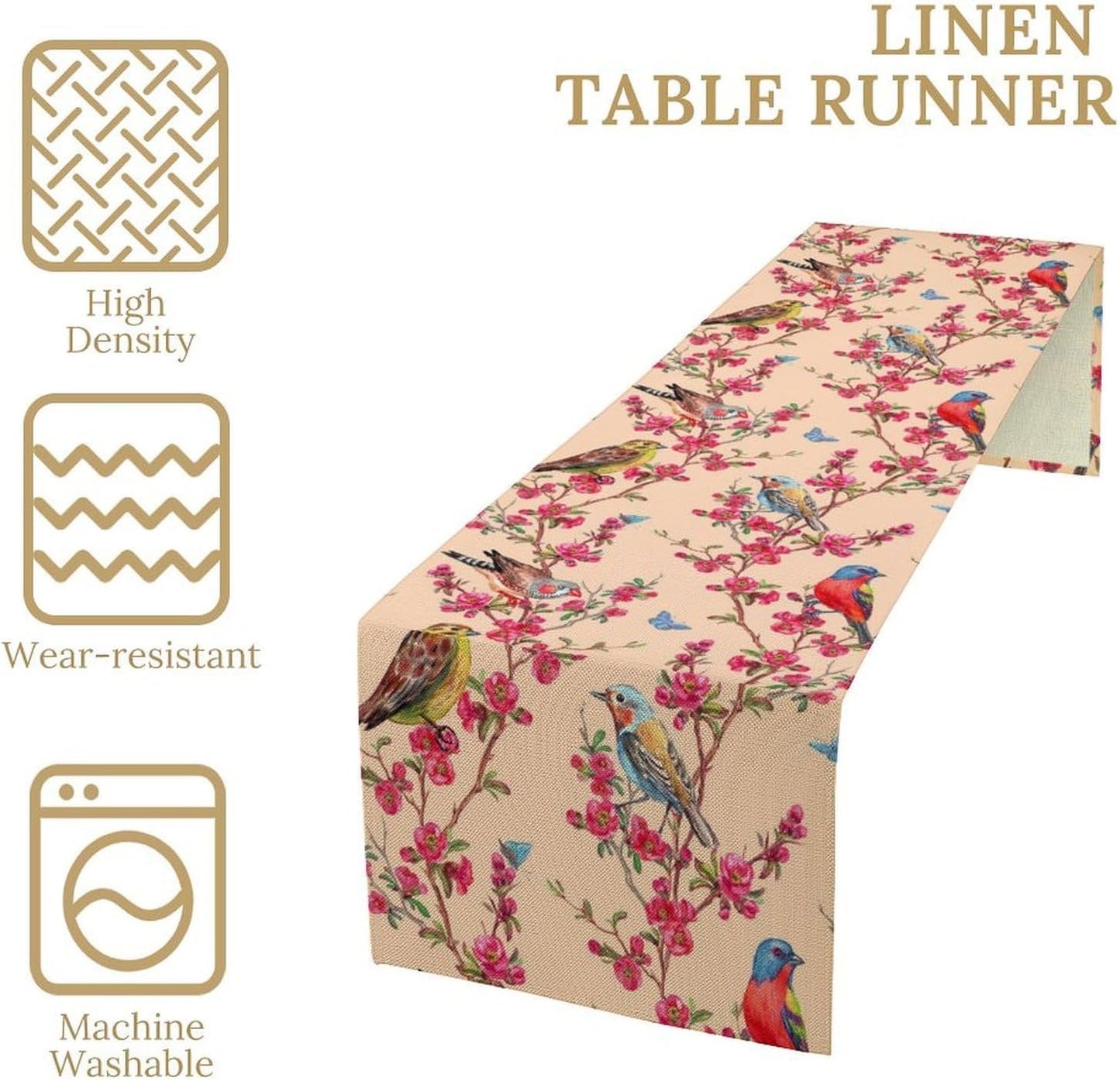 Floral Butterfly Table Runner Seasonal Spring Flower Bird Table Decoration Table Runner for Home Party Decoration 13x108 Inch