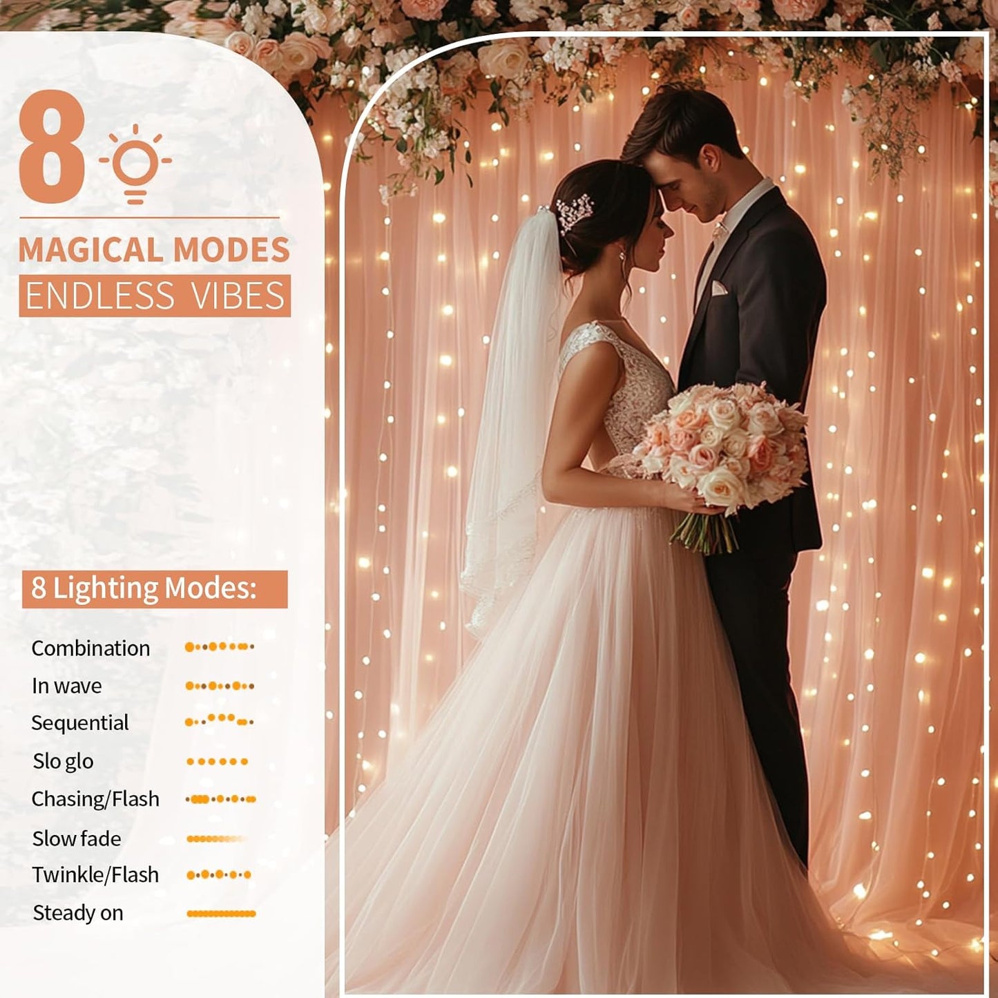 Pink Tulle Backdrop Curtain with Lights String - 10x10ft Sheer Backdrop with 300 LEDs for Wedding, Baby Shower, Bridal Shower, Birthday Party Photo Shoot Background and Home Decorations