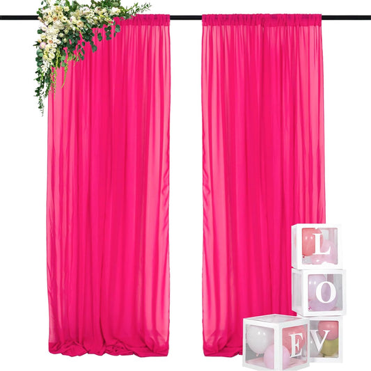 DUOBAO Hot Pink Chiffon Backdrop Curtain 2 Panels 29 Inch (74cm Wide) by 120 Inches (300cm Long) Wedding Chiffon Backdrop Drapes Beach Curtains for Living Room Voile Window Curtain