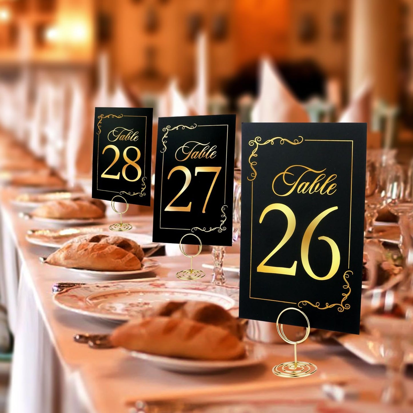 Wedding Table Numbers 1-40 and Head Table Card, Black Gold Cards with 41 Gold TableNumber Holders for Wedding Reception