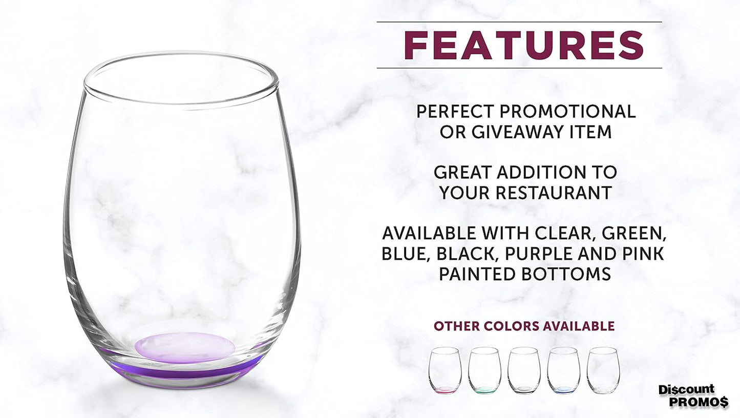 DISCOUNT PROMOS Stemless Wine Glasses by ARC 5.5 oz. Set of 12, Bulk Pack - Perfect for Hotel, Bar, Restaurant or Lounge - Purple