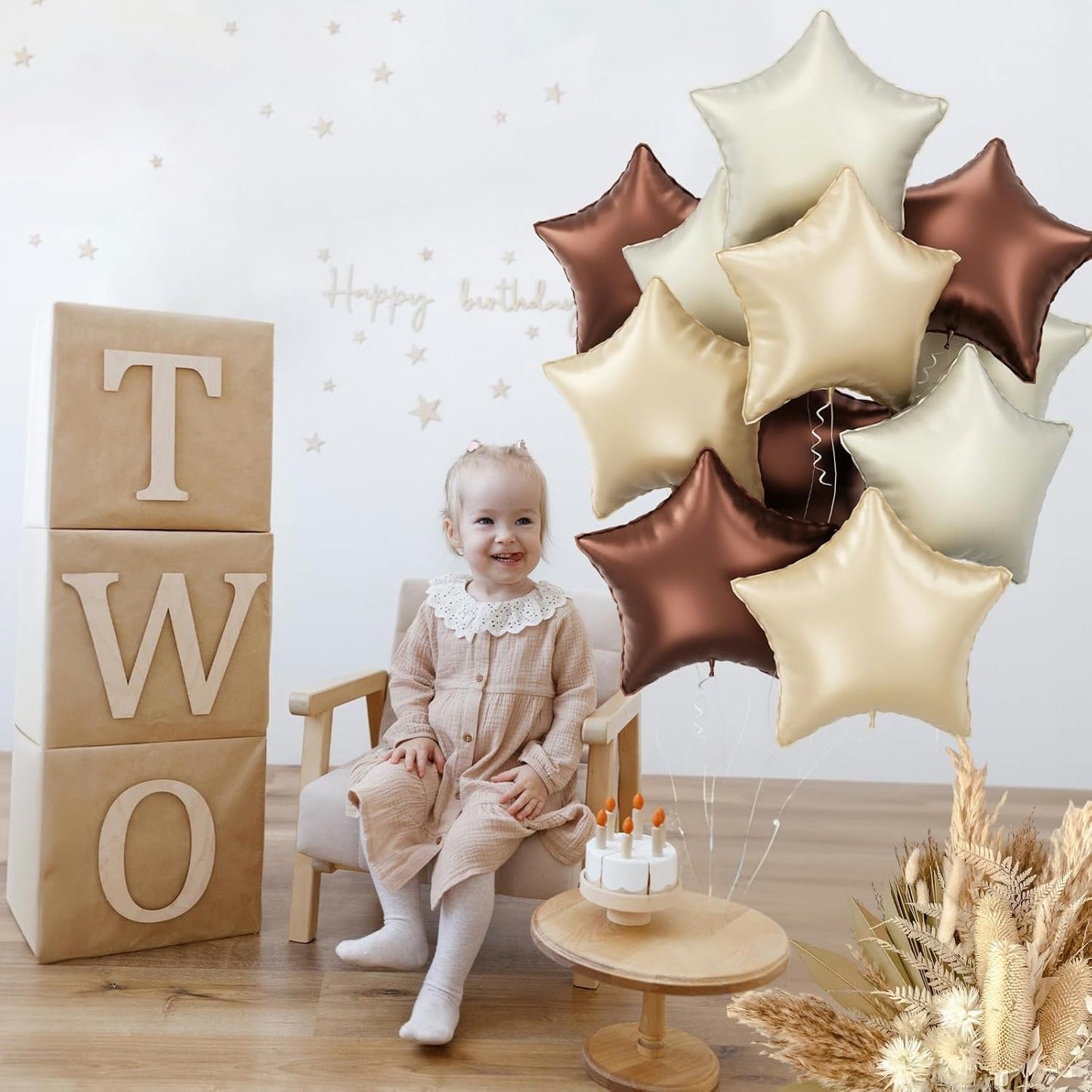 Cream Star Foil Balloons, 18 Inch Brown Beige Netural Stars Shape Balloons 12 Pcs Chocolate Apricot White Pentagram Foil Balloon Tan Nude Helium Balloon for Boho Baby Shower Birthday Wedding Party