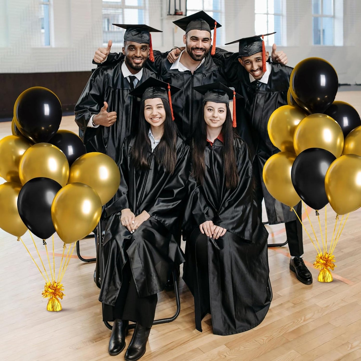 24 Pcs Balloon Weights Metallic Anchor Balloon Holder for Helium Balloons Heavy Table Weights and 1 Roll Iridescent Crimped Ribbon for Birthday Wedding Halloween Christmas Party(Gold)