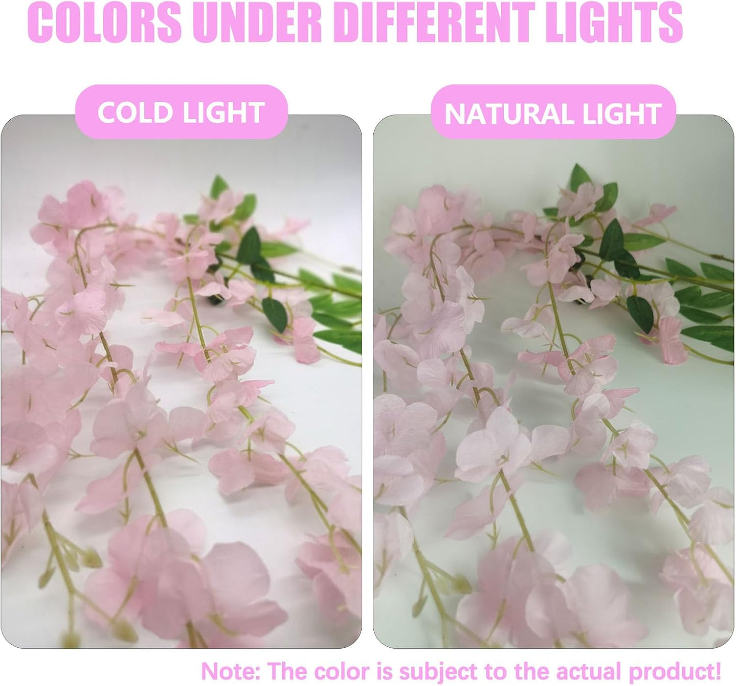 12 Pack Pink Wisteria Hanging Flowers, 3.44 Ft Fake Hanging Flowers, Artificial Wisteria Garland Vines for Wedding Room Backdrop Outdoor Patio Garden Decoration