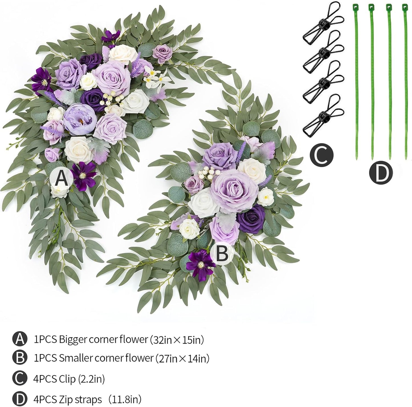 Artificial Wedding Arch Flowers Kit(Pack of 2) for Wedding Arch, Bridal Shower, Ceremony and Reception Backdrop Decoration (Dancing Purple Kelsang Flowers)