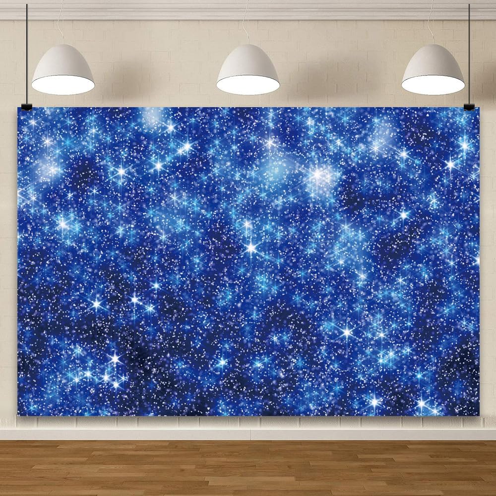 YongFoto Blue Glitter Backdrop 15x10ft Silver Light Spots Navy Blue Sequin Bokeh Photography Background Birthday Bridal Shower Wedding Photography Background Party Banner Decor Portraits Photoshoot