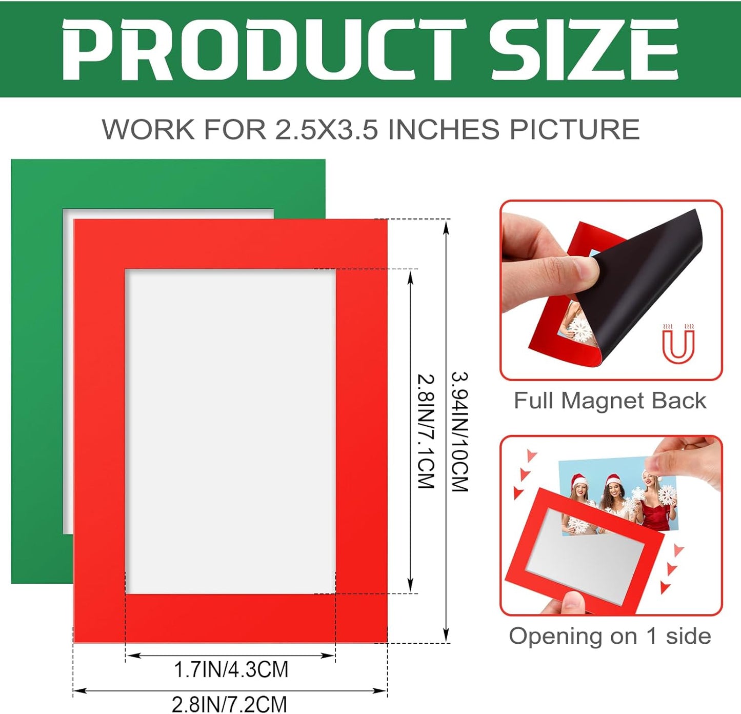 Soaoo 60 Pcs Magnetic Picture Frames Wallet Size 2.5 x 3.5 Inches Reusable Magnetic Photo Sleeves Picture Frame Holder for Home Cabinet Office Graduation Xmas Anniversary Classroom(Red, Green)
