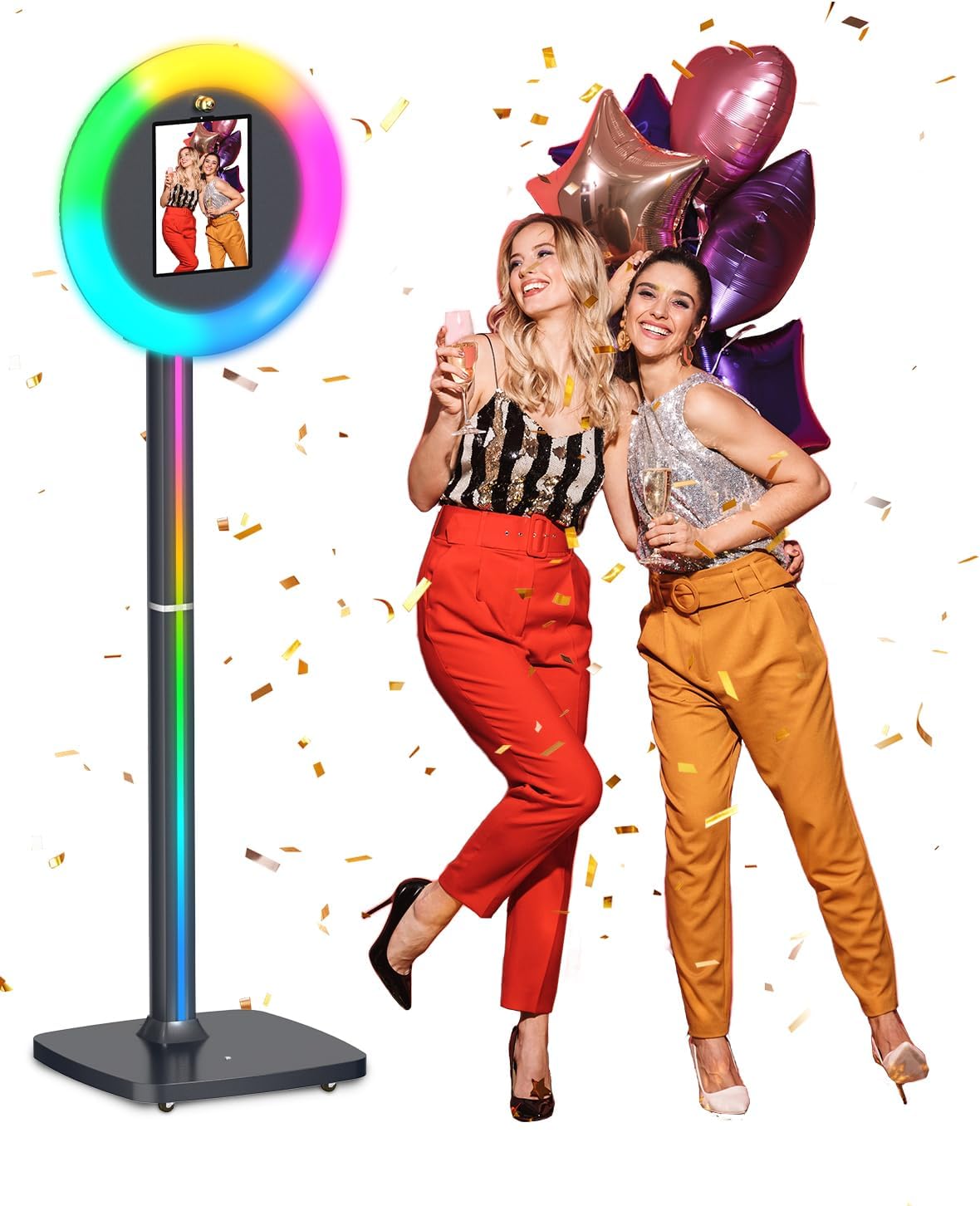 Portable Photo Booth Stand for iPads 10.2in-13in, Provide Cyratok APP Control and RGB Fill Light Lightweight Aluminum Alloy Photobooth Machine for Halloween Rental Wedding