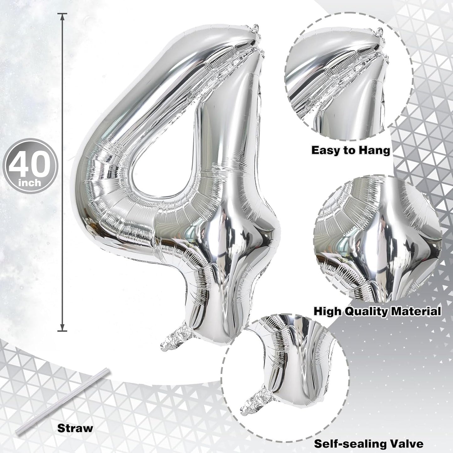 Large Silver 14 Balloon Numbers, Foil Number 1 and 4 Helium Balloon, 40 Inch Mylar Self Inflating Number 14 Balloon Set for Girls Boys 14th Birthday Party Decor Women Anniversary Decorations Supplies