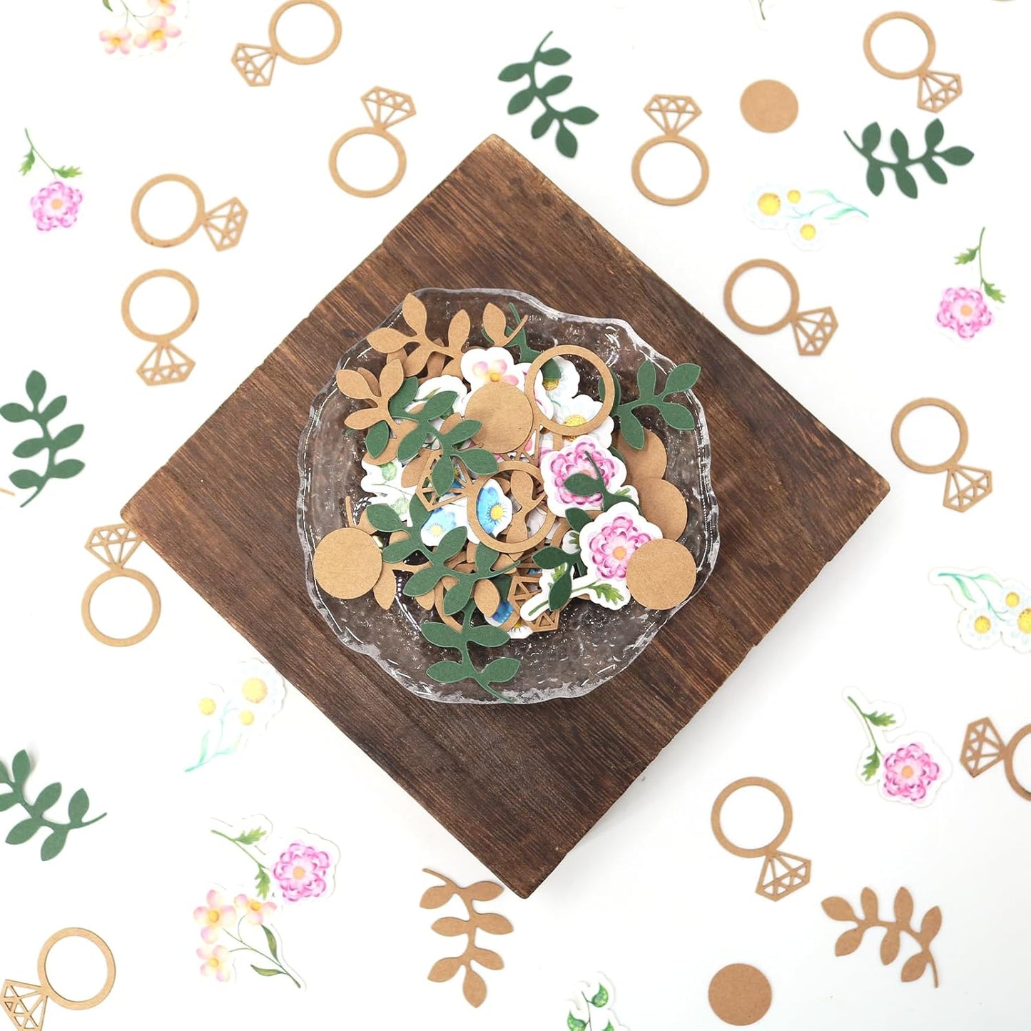 200pcs Flower and Greenery Wedding Confetti for Tables, Rustic Vintage Off The Market Bridal Shower Decor, Sage Green Bachelorette Confetti for Engagement Wedding Shower Decorations.