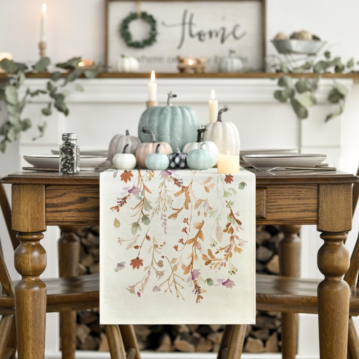 Artoid Mode Floral Leaves Fall Table Runner, Wild Flowers and Grasses Seasonal Autumn Kitchen Dining Table Decoration for Home Party Decor 13x108 Inch