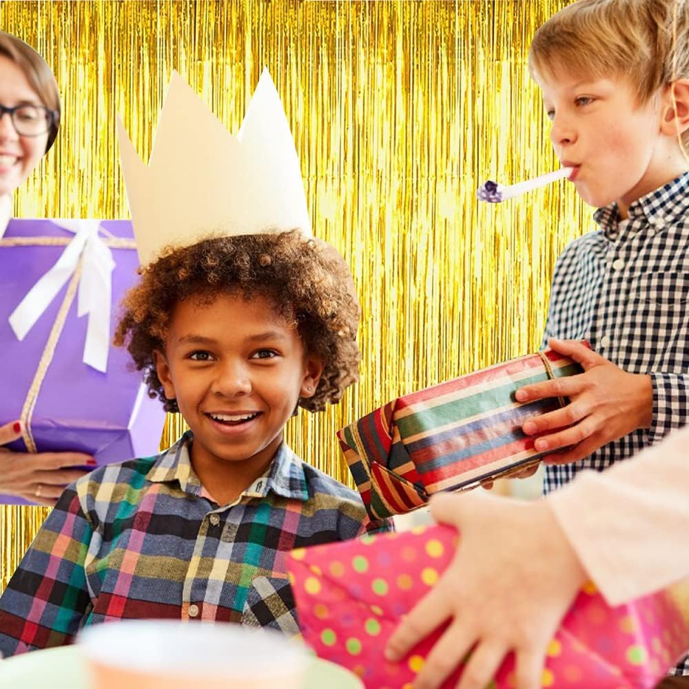 BEISHIDA 2 Pcs Gold Door Streamers Tinsel Curtain Party Streamers Backdrop Fringe Foil Wall Background for Birthday Halloween Christmas Wedding Party Decoration(3.28 ft x 6.56 ft)