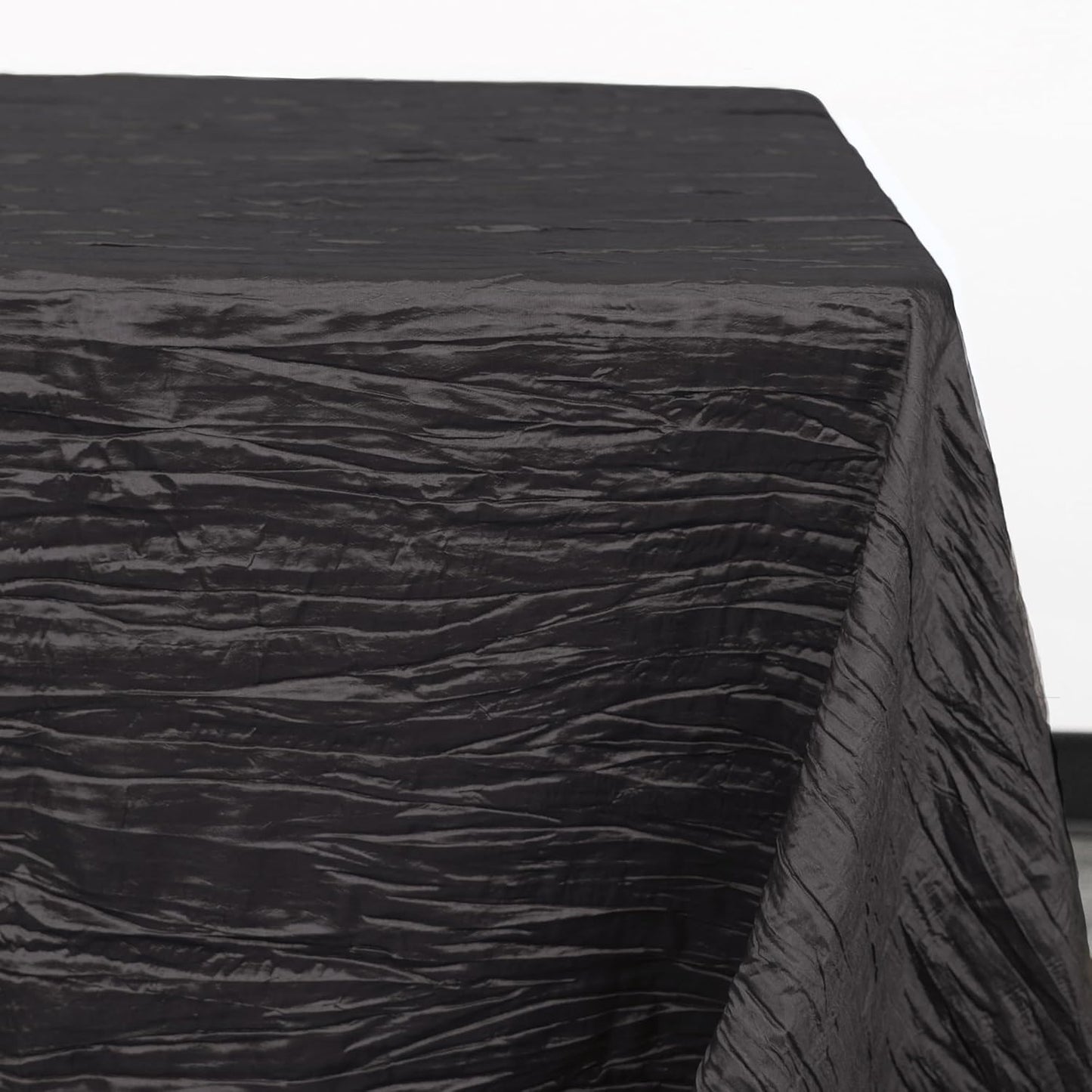 YOUR CHAIR COVERS - 90 x 132 inch Rectangular Crinkle Taffeta Tablecloth - Black, Rectangle Table Linens for 6 ft Rectangular Tables, Wedding Crushed Table Cloth
