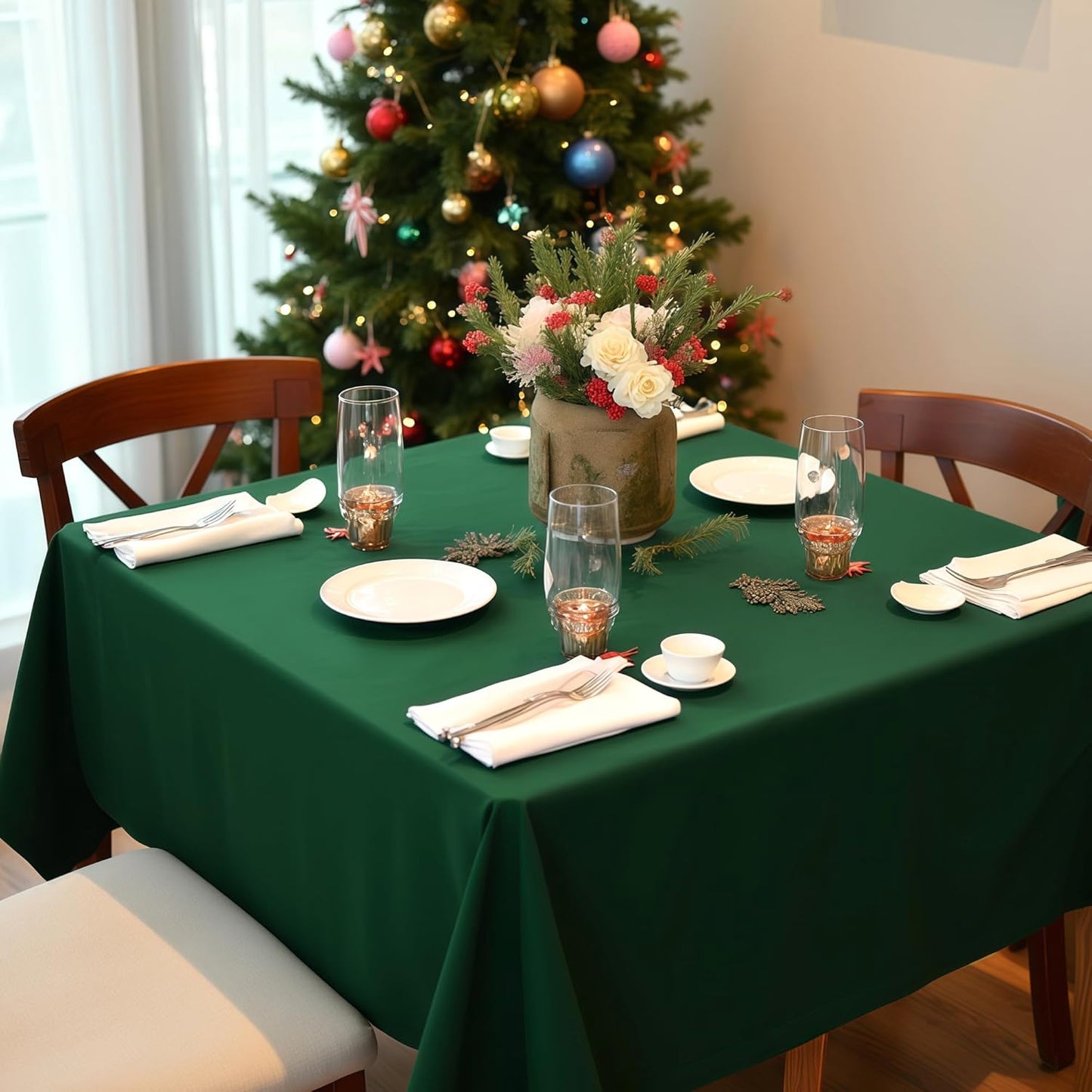 sancua Square Tablecloths 54x54 Inch Hunter Green - Fabric Table Cloth for Square or Round Tables, Washable Polyester Table Cover for Christmas Dinner, Holiday Party, Decorative Display Tables