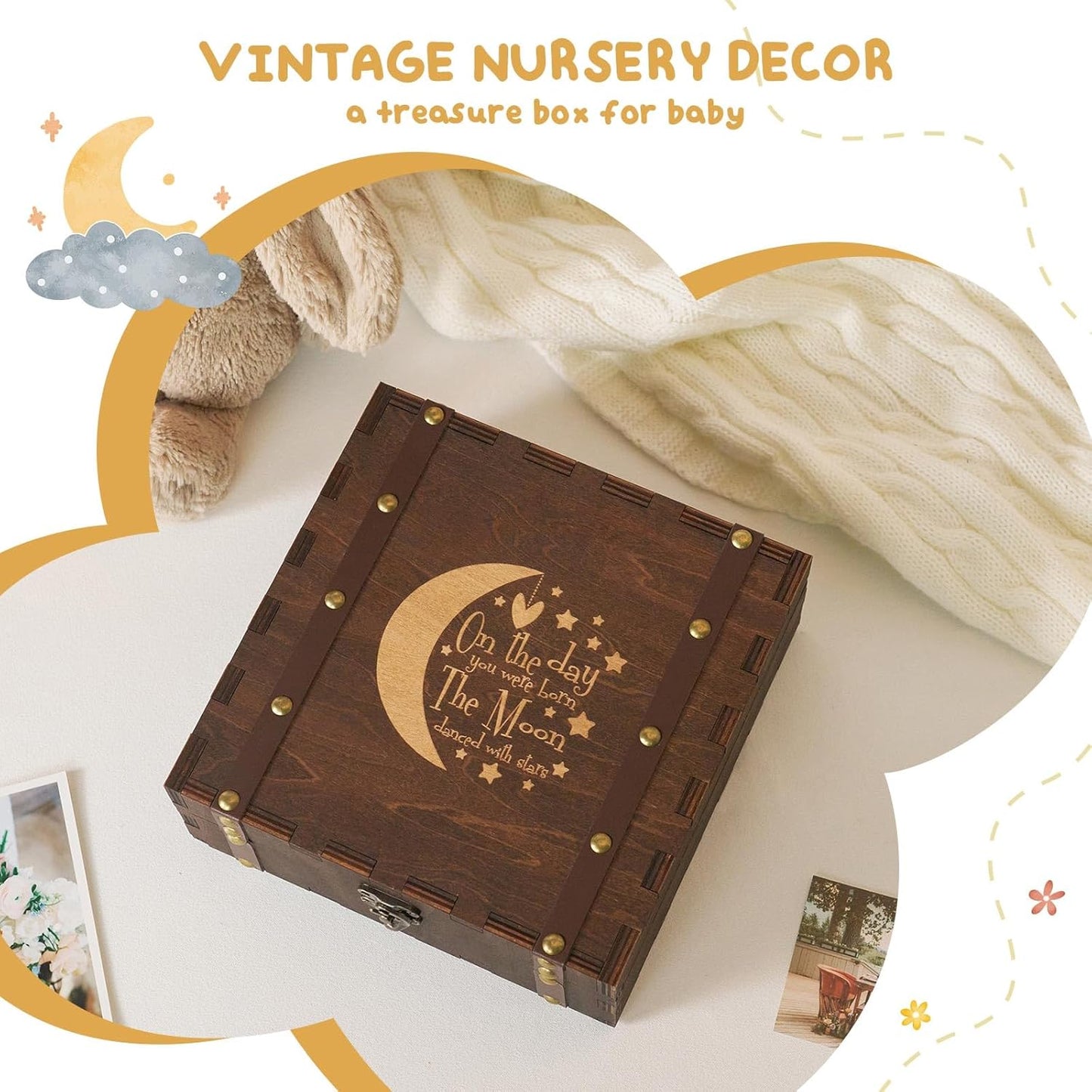 AW BRIDAL Baby Keepsake Box Engraved Wood Memory Box for Baby Newbron Girls Boys Stroage Box with Lid Baby Shower Gifts Wood Storage Box