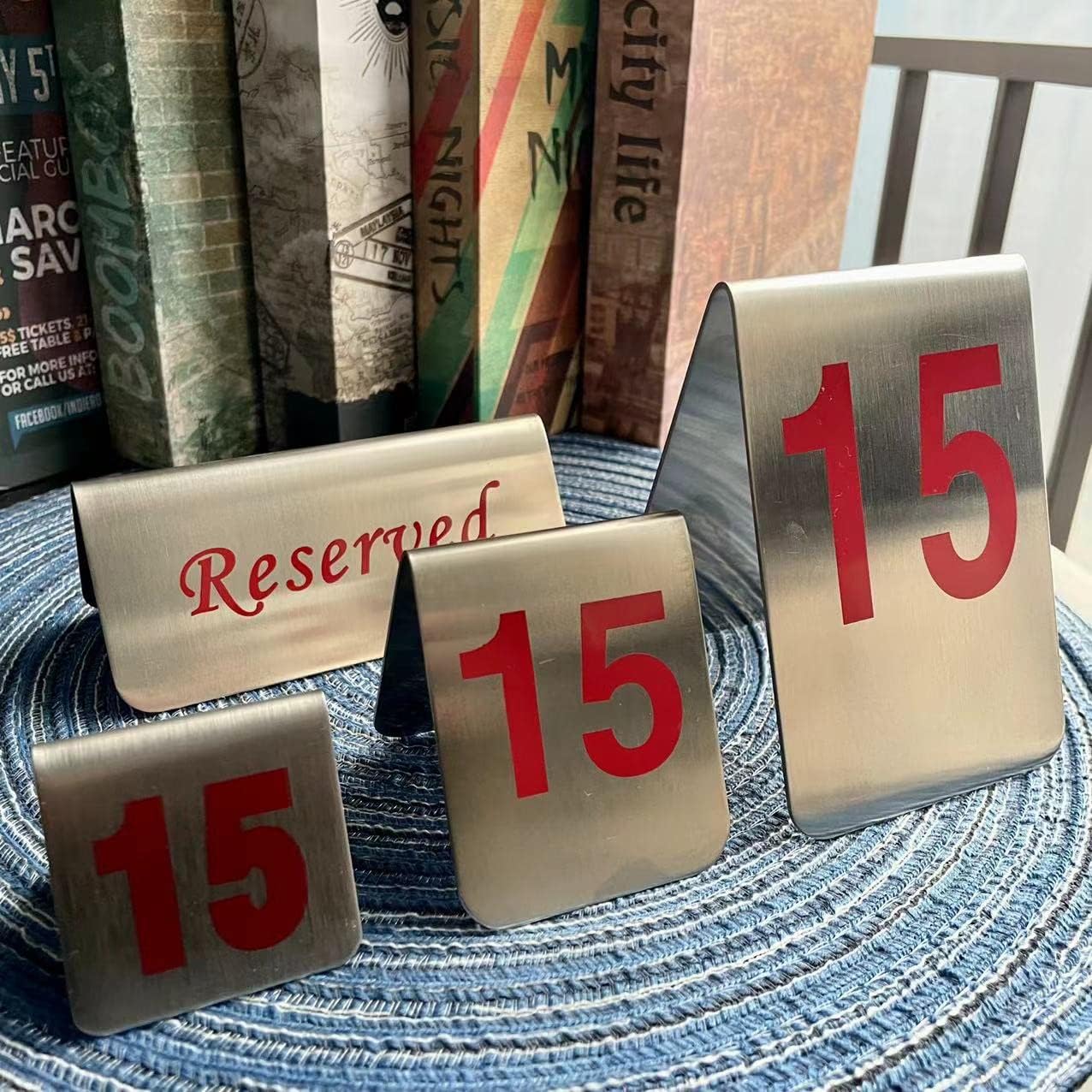 Metal Place Cards Stackable Tent Style Table Numbers,Place Card Holders for TRPG Wedding Party Restaurants Cafes Bars Gatherings Meeting Room Board Games (Red, Large Reserved 2pcs)