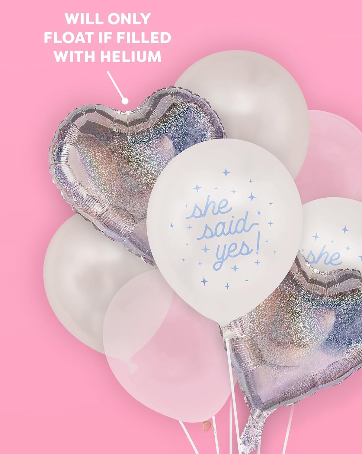 xo, Fetti Engagement Party Balloon Set | 20 pcs | Printed White + Blue She Said Yes Latex Bachelorette Decorations, Blue Engagement Party Decor, Proposal Photo Backdrop, Pearl Bridal Supplies