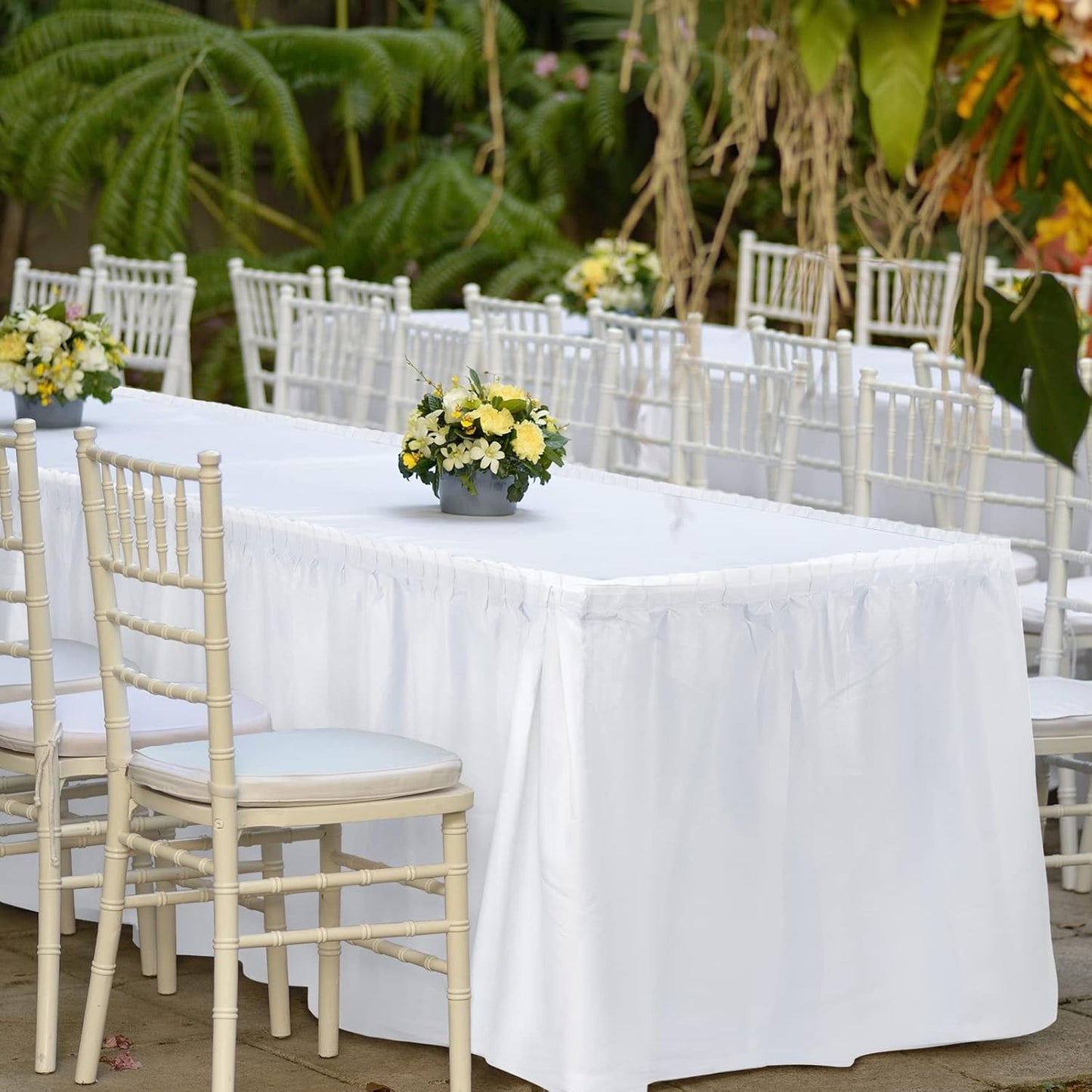 TURSTIN 6 Pieces White Plastic Table Skirts 14 Feet x 29 Inch for Rectangle Tables Fitted Tablecloth Disposable Table Cover for Birthday Party, Events, Banquette Baby Shower