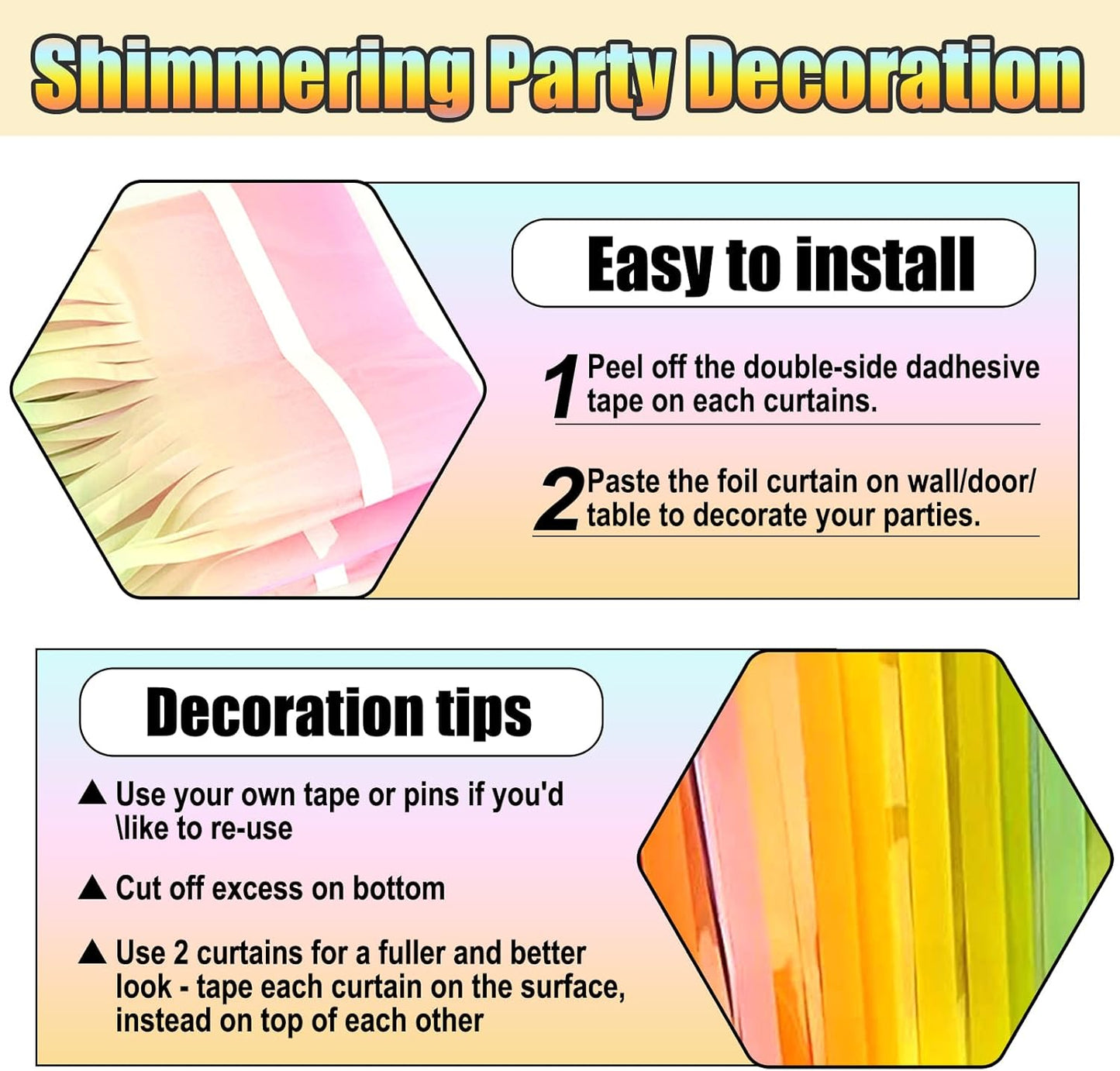 3 Pack Rainbow Foil Fringe Curtain Backdrop, 3.28Ft x 8.2Ft Metallic Tinsel Foil Fringe Streamer Curtains for Photo Booth, Mother's Day, Easter, Birthday, Wedding Party Decorations