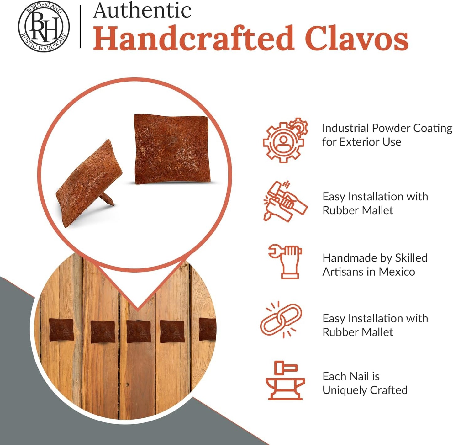 25 Pack 1.5" Square Head Iron Clavos Decorative Nails – Rusted – Handmade Rustic Square Fasteners for Farmhouse Shutters, Faux Wood Beams, Barn Doors, Shutters, and Gates – Ornamental Wood Accent