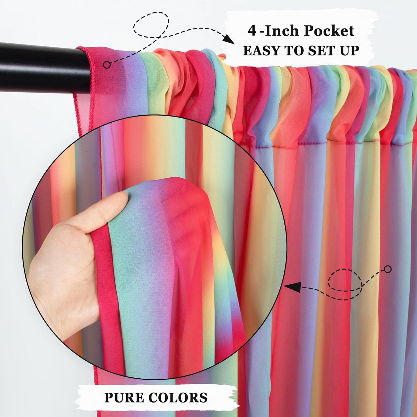 DUOBAO Rainbow Sheer Chiffon Curtains - Premium Fabric Drapes for Wedding Backdrop, Party Decor, Living Room -10x10ft 2 Panels(58" x120)