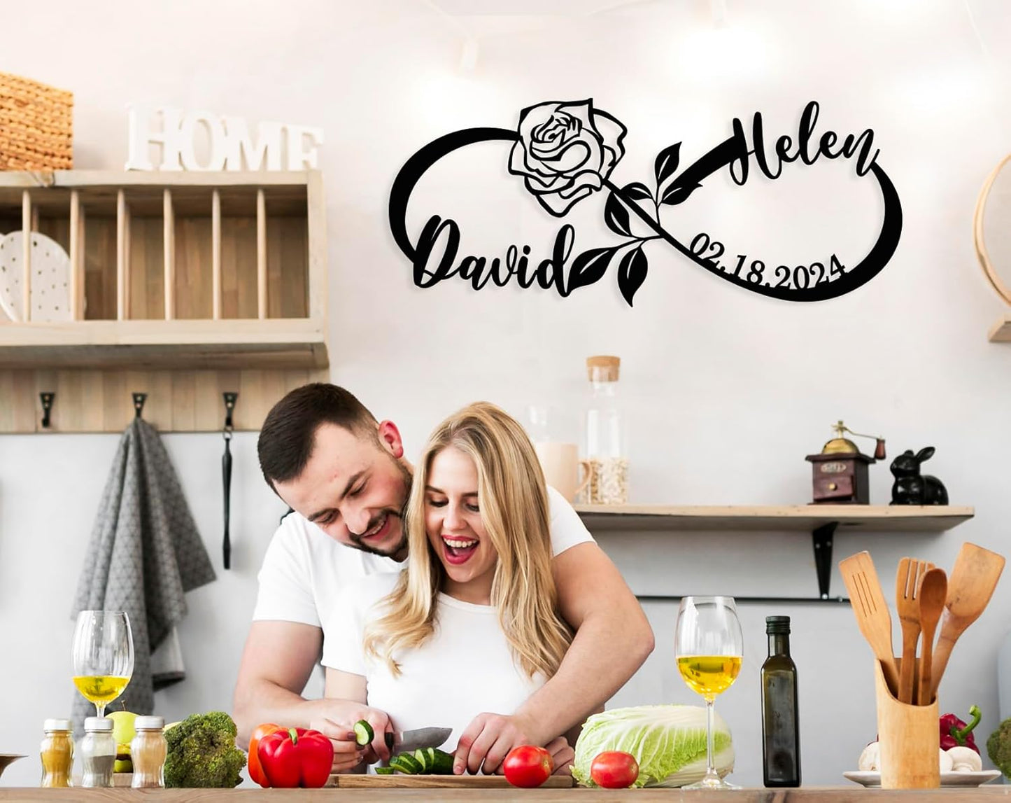 Custom Infinity Sign, Personalized Couples Name Sign, Infinity Metal Name Sign, Personalized Wedding Gifts, Love Name Sign, Infinity Wall Decor with Flower, Anniversary Housewarming Gift