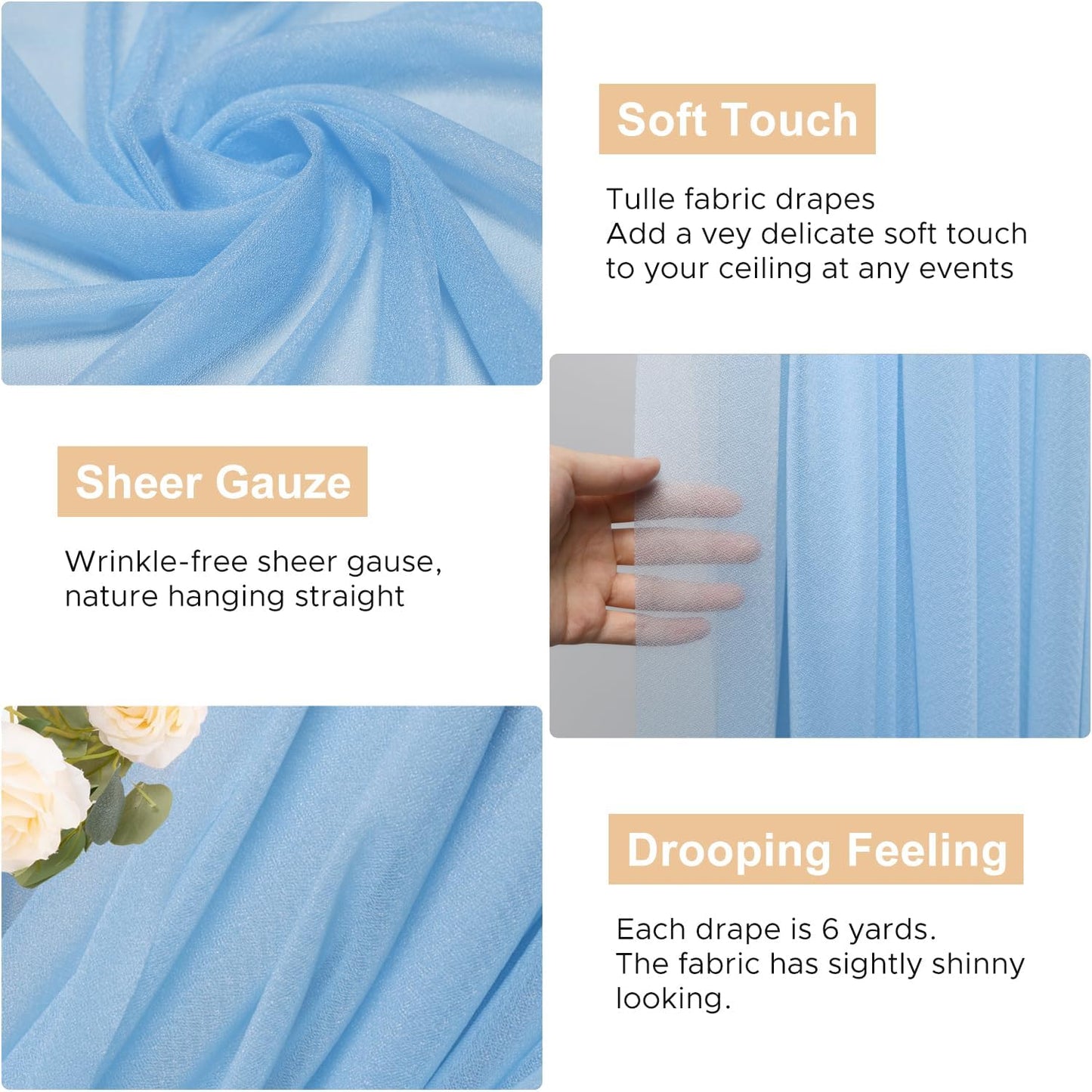 Wokceer Wedding Arch Draping Fabric 6 Panels 28.7" x 20FT Dusty Blue Drapes Sheer Fabric Backdrop Arch Draping Fabric for Wedding Ceremony Birthday Party Bridal Shower Decoration