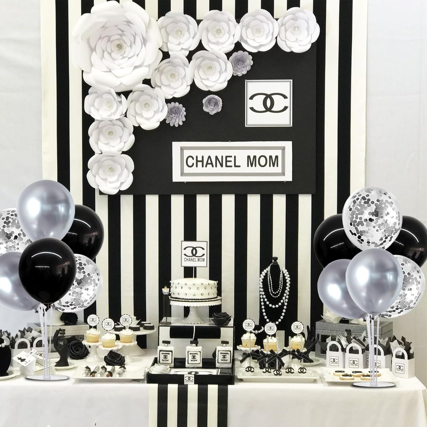 TONIFUL 4 Set Black and Silver Balloons Stand Centerpiece Table Decorations for Birthday, Baby Shower, Wedding, Halloween and Anniversary Party Decorations Graduations