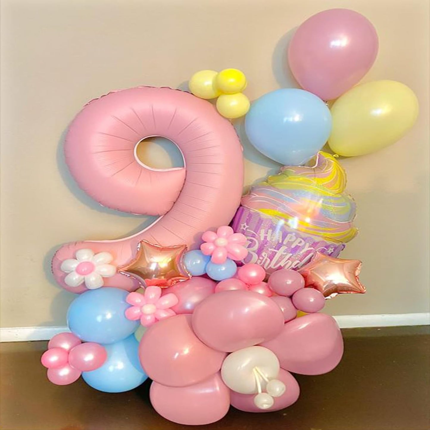 Light Pink Number 9 Balloon 40 Inch Big Self Inflating Foil Number Balloons 0-9 Pastel Pink Digital 9 Helium Balloon for 9th 19th Girls Birthday Party Graduation Anniversary Princess Party Decoration