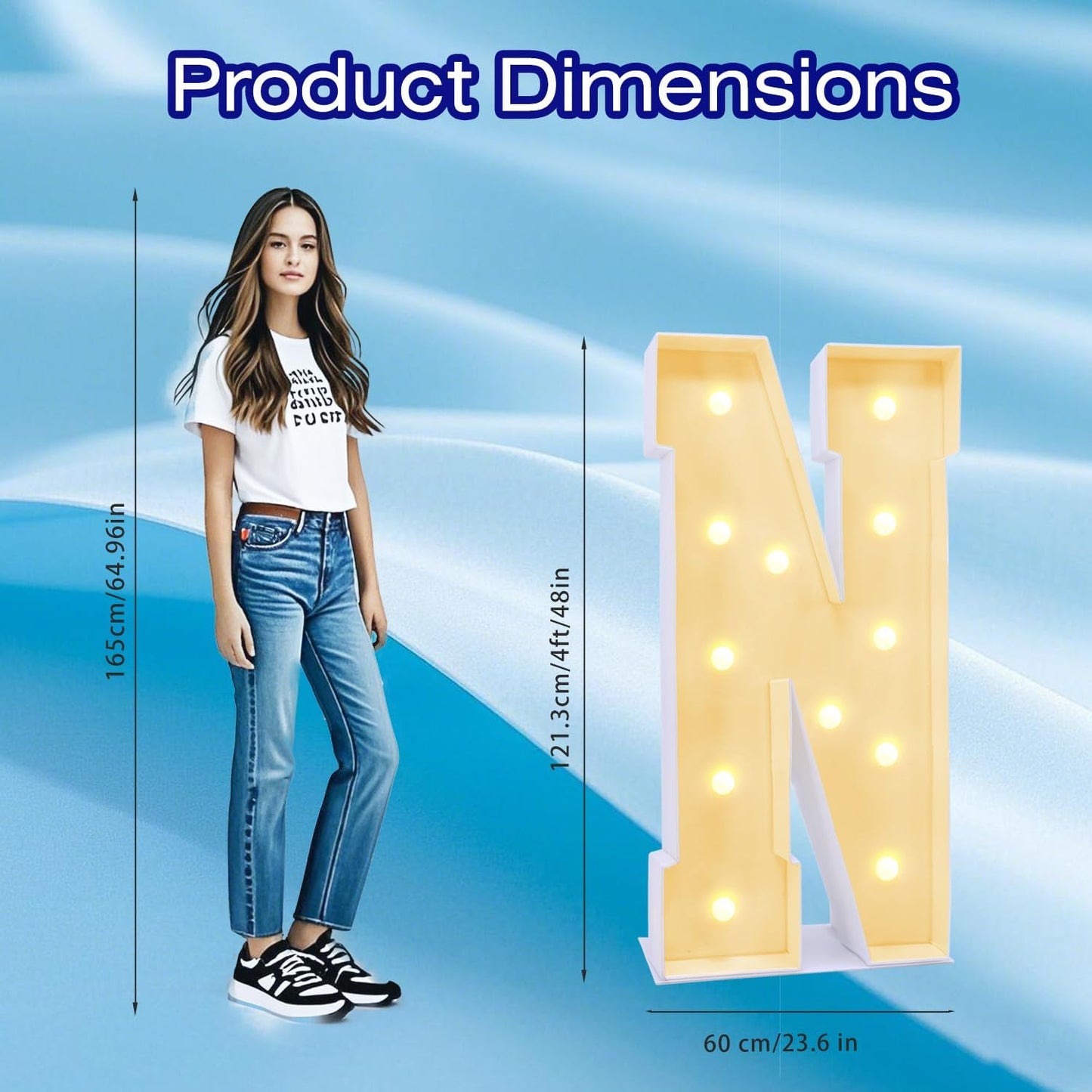 4FT Marquee Plastic Letters N - Light up Letters N Are Made from Corrugated Plastic Board - Quick Assembly Without Tools, Disassembled Components Can Be Used for Garage Sale Signs, Yard Sale Signs