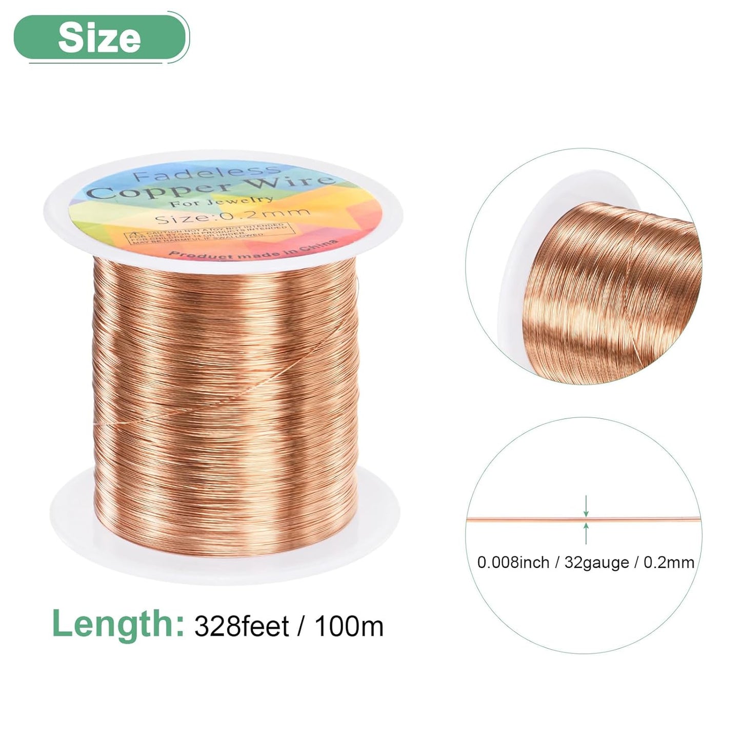 0.2mm Jewelry Wire, 32 Gauge 328FT Craft Wire Copper Beading Wire for Jewelry Making/Planting/Weaving/DIY Crafting, Soft Metal Wires [100M, Copper Tone]